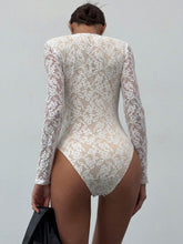 Women Sexy & Fashionable Front Cutout Lace Long Sleeve White Bodysuit Fall Women Clothes Long Sleeve For Women Dating Tops